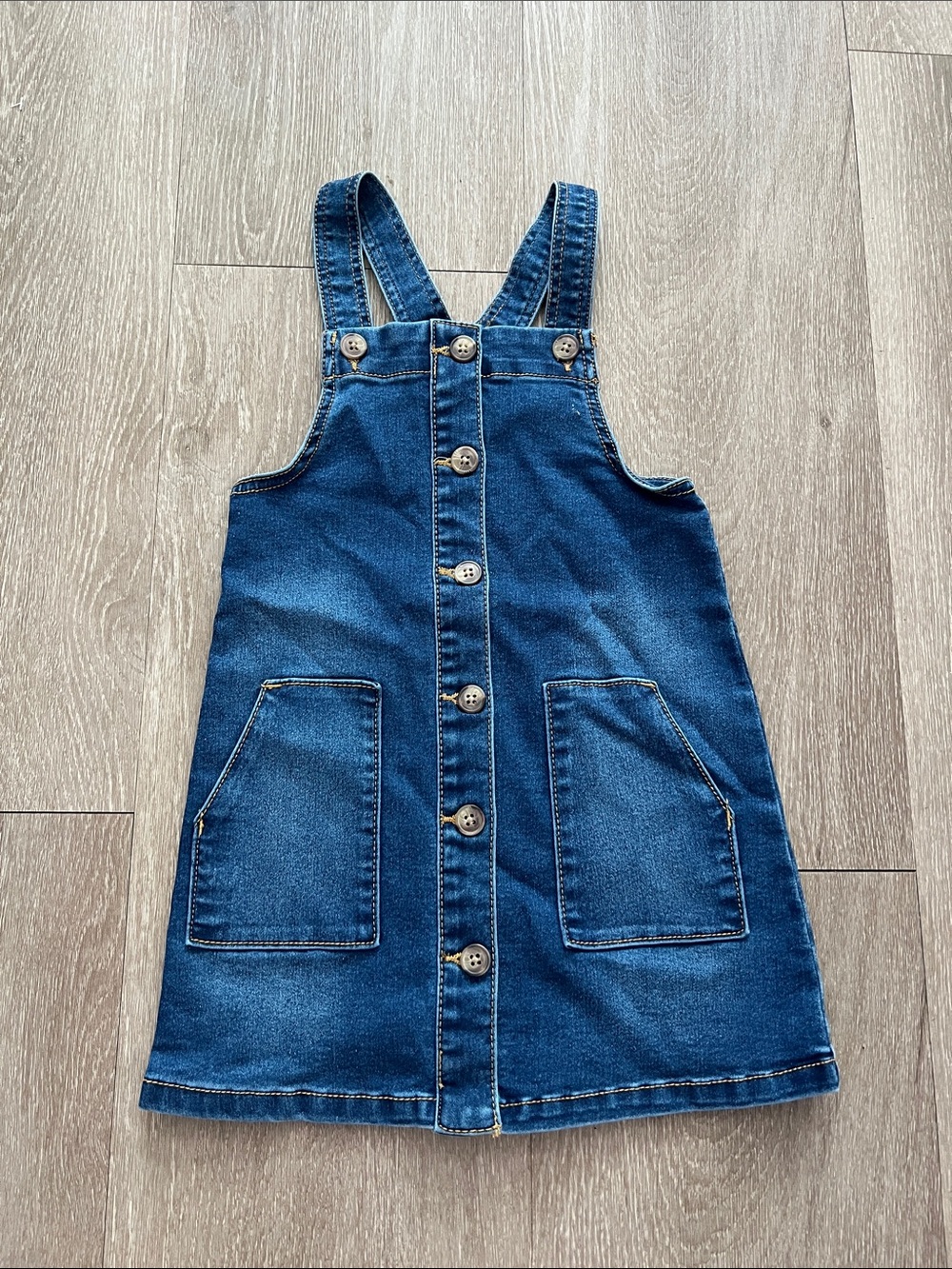 wonder nation Denim Button-Front Pinafore Dress - Blue